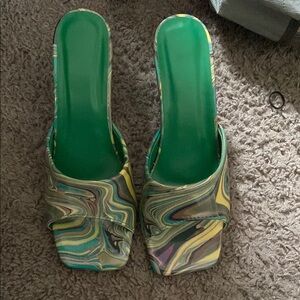 Green and Multicolor Women's Heels